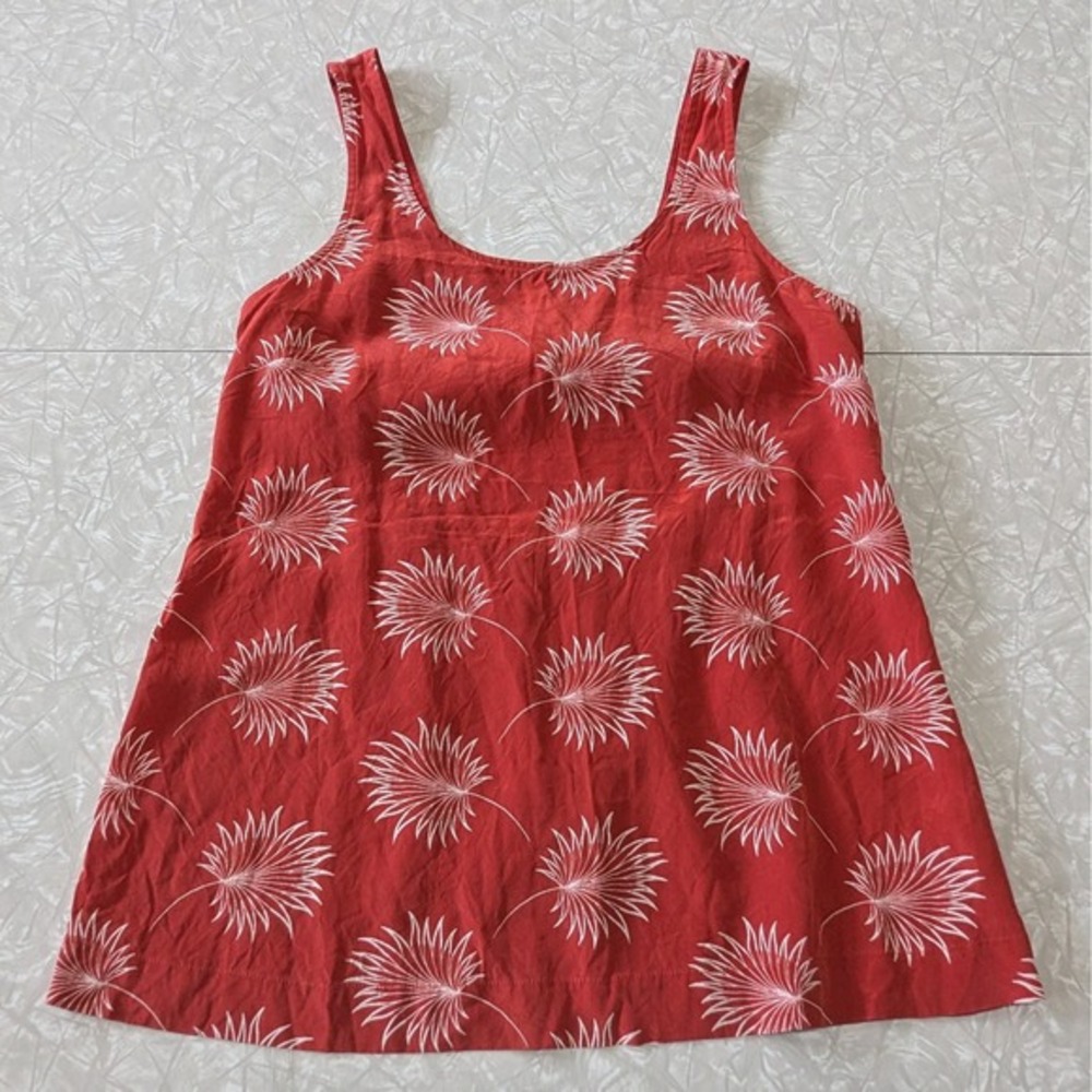 Madewell Red White‎ 100% Silk Palm Print Tie Back Bow Tank Top Women's Small